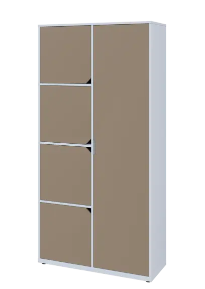 KSR6-82 P skříň šatní, 1x výsuvné ramínko, 4x dvířka, 2053x1022x400 mm, provedení pravé, bílá sněžná/latte